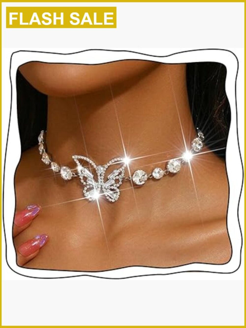 Sparkly Crystal Choker Necklace Wedding Prom Jewelry Silver
